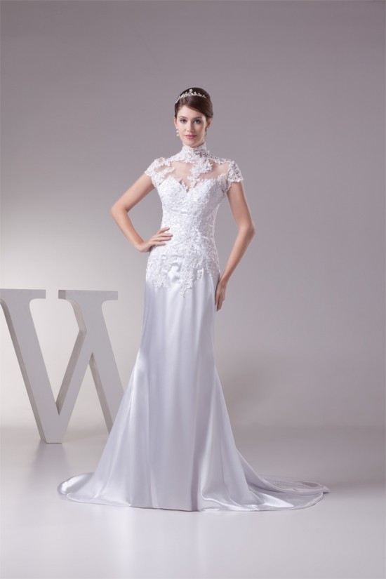 Trumpet/Mermaid High Neck Lace Silk like Satin Fine Netting Wedding Dresses 2030400 Trumpet/Mermaid High Neck Lace Silk like Satin Fine Netting Wedding Dresses 2030400