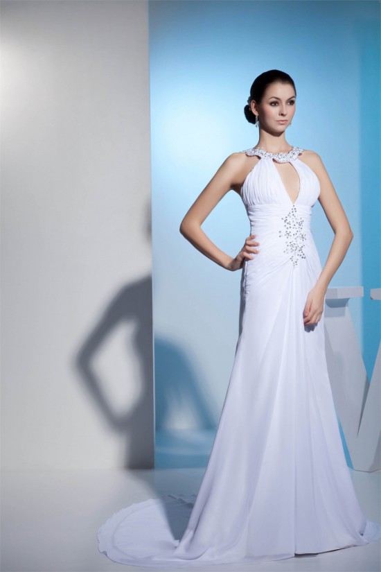 Sheath/Column Spaghetti Straps Beaded Chiffon Wedding Dresses 2030401