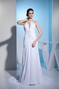 Sheath/Column Spaghetti Straps Beaded Chiffon Wedding Dresses 2030401