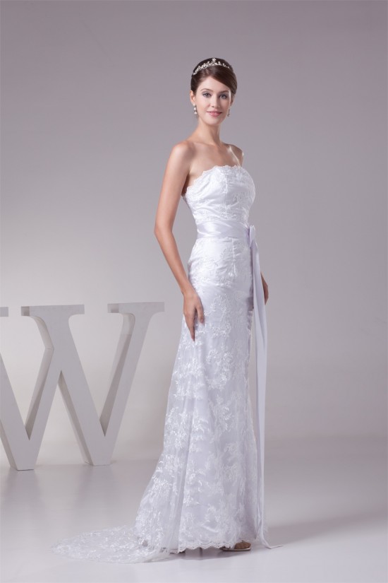 Sleeveless Sheath/Column Square Lace Silk like Satin Wedding Dresses 2030402 Sleeveless Sheath/Column Square Lace Silk like Satin Wedding Dresses 2030402