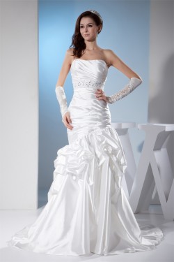 Sleeveless Sheath/Column Sweetheart Silk like Satin Sweet Wedding Dresses 2030403