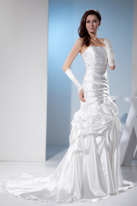 Sleeveless Sheath/Column Sweetheart Silk like Satin Sweet Wedding Dresses 2030403