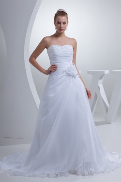 A-Line Sleeveless Soft Sweetheart Satin Satin Organza Reception Wedding Dresses 2030405