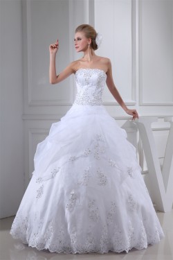 Ball Gown Beaded Satin Lace Organza Floor Length Wedding Dresses 2030406