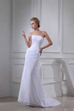 Sheath/Column Sleeveless Square Satin Lace Wedding Dresses 2030407