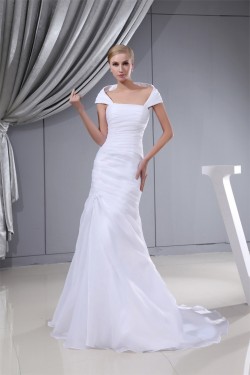 Sleeveless Square Sheath/Column Satin Organza Sweet Wedding Dresses 2030408