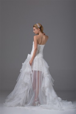 A-Line Satin Organza Taffeta Sleeveless Strapless Wedding Dresses 2030410