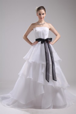 A-Line Satin Organza Sleeveless Strapless Wedding Dresses 2030411