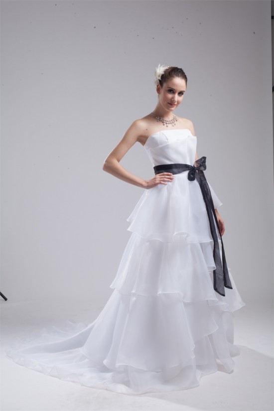 A-Line Satin Organza Sleeveless Strapless Wedding Dresses 2030411