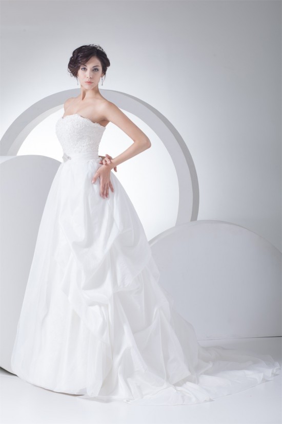 A-Line Satin Taffeta Sleeveless Strapless Wedding Dresses 2030412