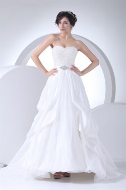 A-Line Satin Taffeta Sleeveless Strapless Wedding Dresses 2030412