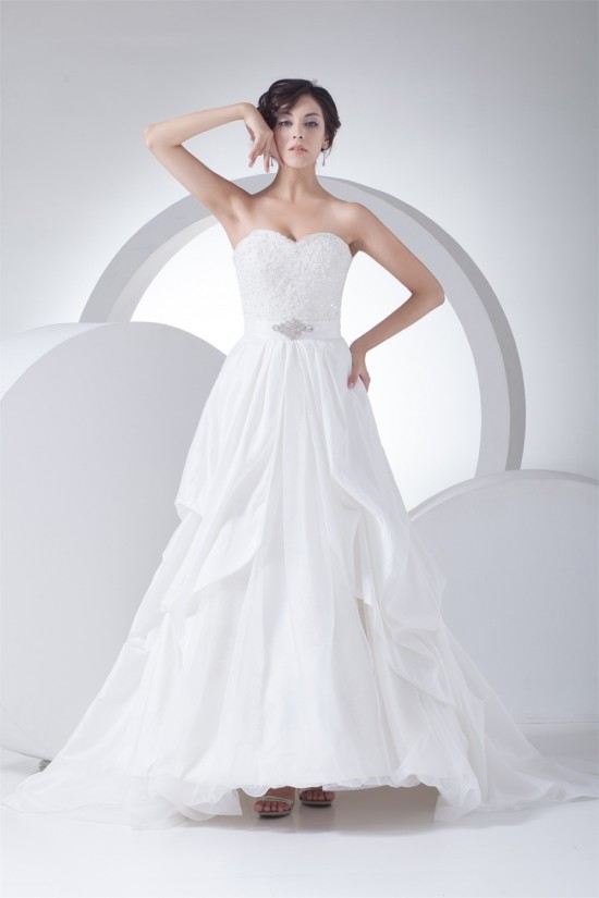 A-Line Satin Taffeta Sleeveless Strapless Wedding Dresses 2030412