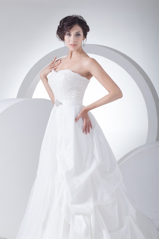 A-Line Satin Taffeta Sleeveless Strapless Wedding Dresses 2030412