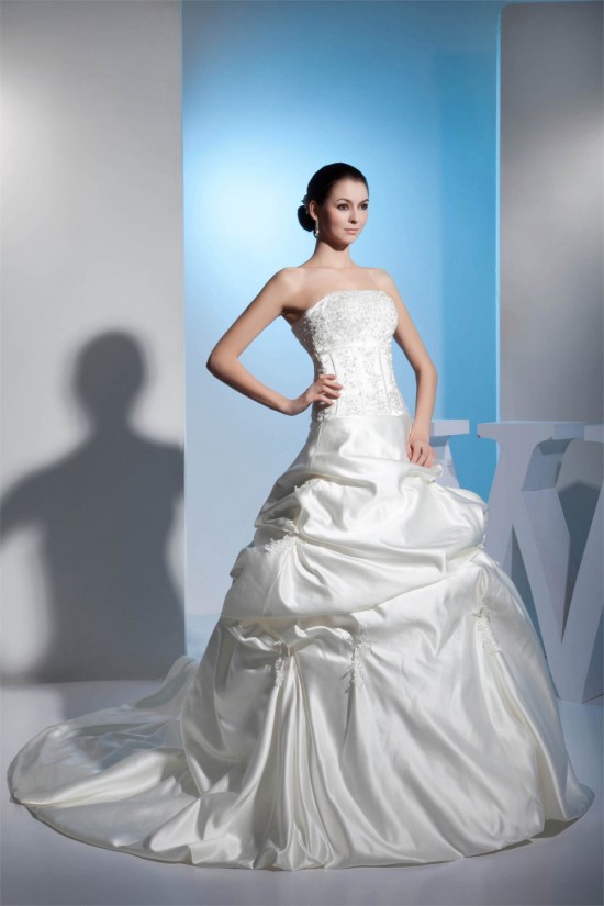 Sleeveless Strapless Satin Lace A-Line New Arrival Wedding Dresses 2030414 Sleeveless Strapless Satin Lace A-Line New Arrival Wedding Dresses 2030414