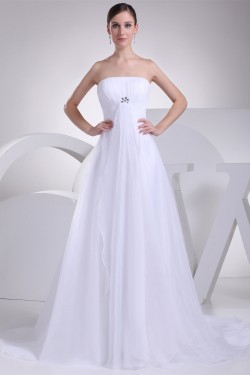 A-Line Strapless Satin Organza New Arrival Wedding Dresses 2030415