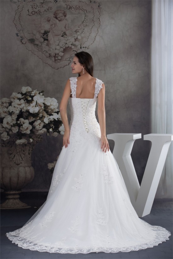 A-Line Sleeveless Straps Satin Fine Netting Wedding Dresses 2030417 A-Line Sleeveless Straps Satin Fine Netting Wedding Dresses 2030417