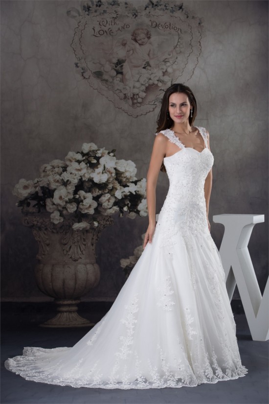 A-Line Sleeveless Straps Satin Fine Netting Wedding Dresses 2030417 A-Line Sleeveless Straps Satin Fine Netting Wedding Dresses 2030417