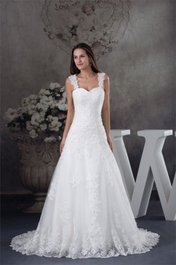 A-Line Sleeveless Straps Satin Fine Netting Wedding Dresses 2030417
