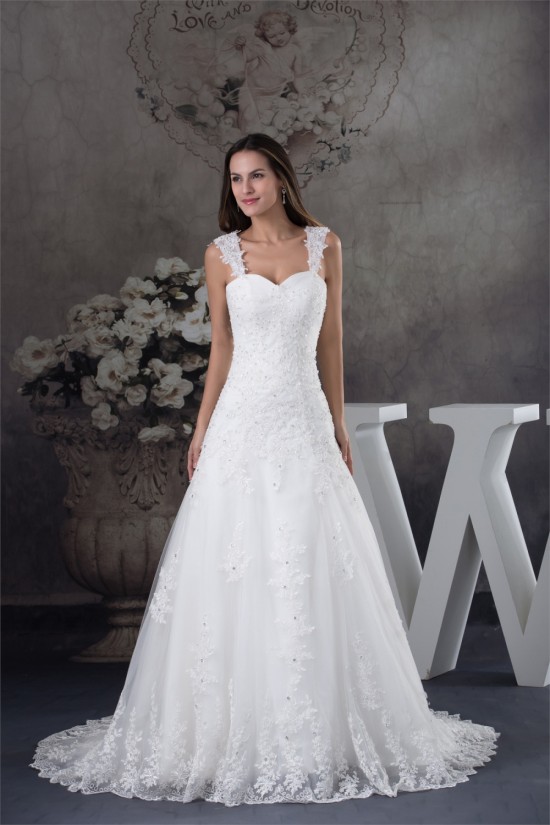 A-Line Sleeveless Straps Satin Fine Netting Wedding Dresses 2030417 A-Line Sleeveless Straps Satin Fine Netting Wedding Dresses 2030417
