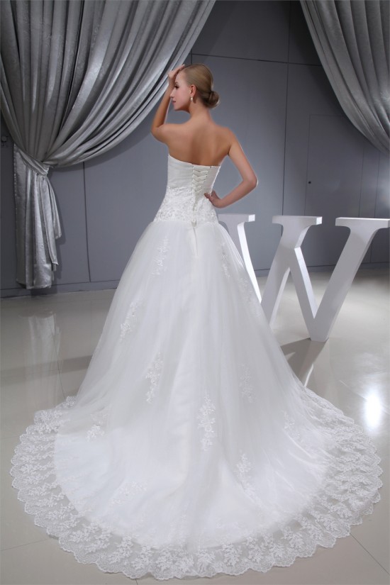 A-Line Sleeveless Sweetheart Satin Lace Fine Netting Wedding Dresses 2030423 A-Line Sleeveless Sweetheart Satin Lace Fine Netting Wedding Dresses 2030423