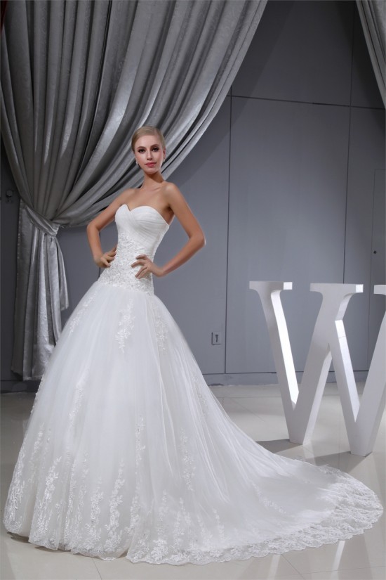 A-Line Sleeveless Sweetheart Satin Lace Fine Netting Wedding Dresses 2030423 A-Line Sleeveless Sweetheart Satin Lace Fine Netting Wedding Dresses 2030423