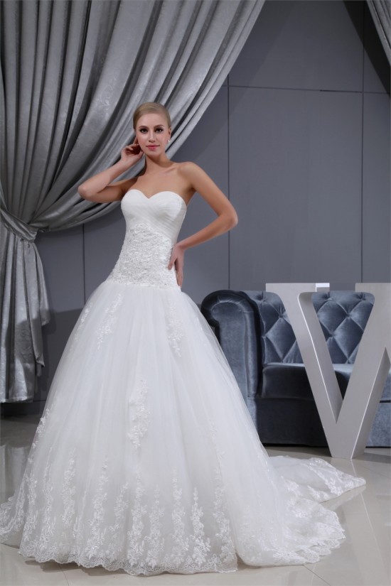 A-Line Sleeveless Sweetheart Satin Lace Fine Netting Wedding Dresses 2030423 A-Line Sleeveless Sweetheart Satin Lace Fine Netting Wedding Dresses 2030423