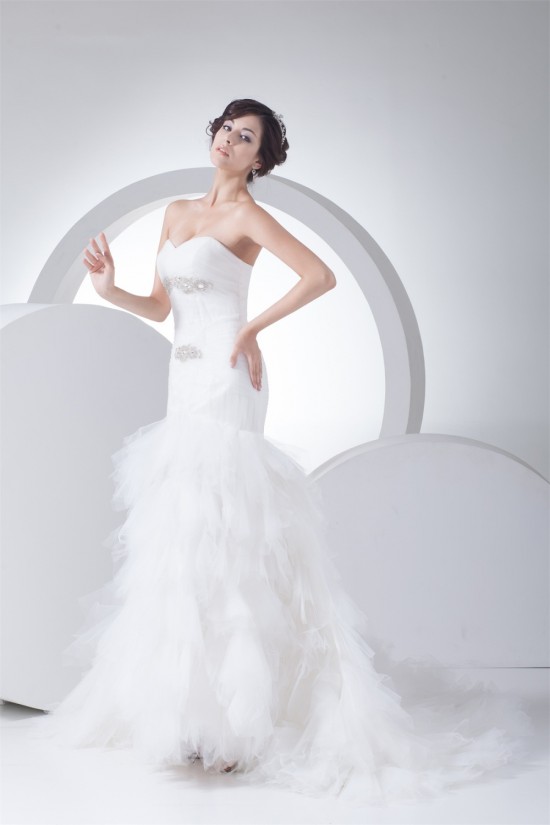 Sleeveless Sweetheart Mermaid/Trumpet Satin Fine Netting Sweet Wedding Dresses 2030425 Sleeveless Sweetheart Mermaid/Trumpet Satin Fine Netting Sweet Wedding Dresses 2030425