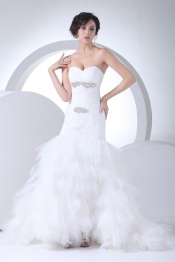Sleeveless Sweetheart Mermaid/Trumpet Satin Fine Netting Sweet Wedding Dresses 2030425