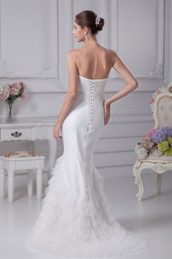 Sleeveless Sweetheart Mermaid/Trumpet Satin Fine Netting Wedding Dresses 2030426