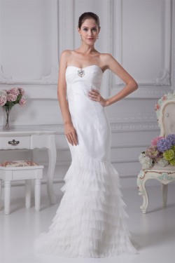 Sleeveless Sweetheart Mermaid/Trumpet Satin Fine Netting Wedding Dresses 2030426