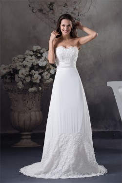 Sheath/Column Sleeveless Sweetheart Chiffon Lace Silk like Satin Best Wedding Dresses 2030429