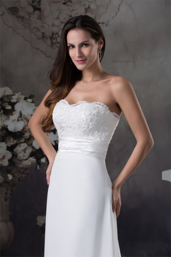 Sheath/Column Sleeveless Sweetheart Chiffon Lace Silk like Satin Best Wedding Dresses 2030429
