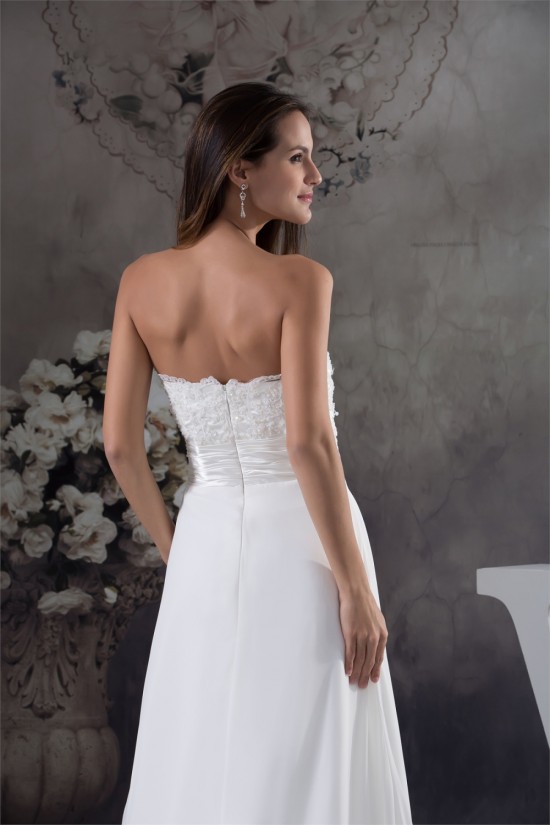 Sheath/Column Sleeveless Sweetheart Chiffon Lace Silk like Satin Best Wedding Dresses 2030429
