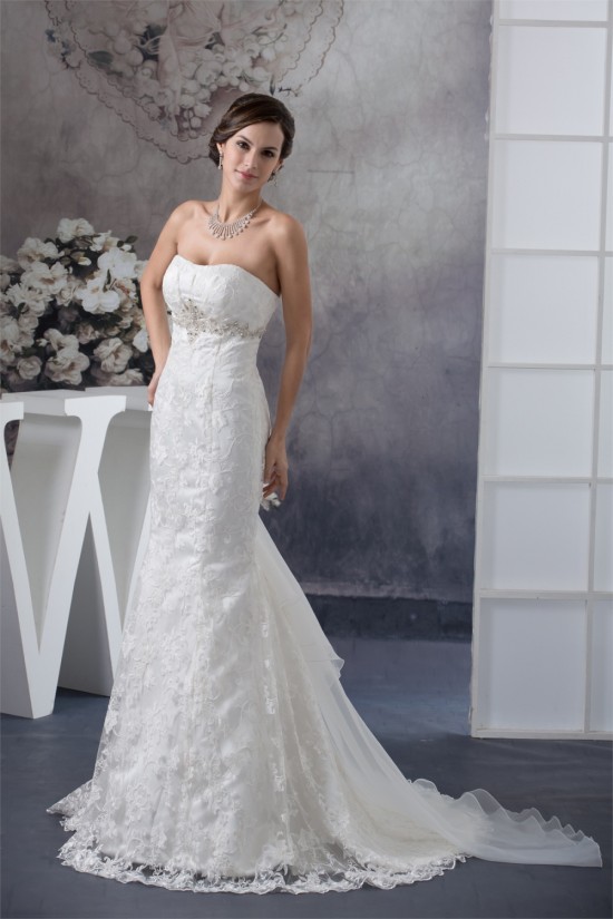 Sleeveless Sweetheart Sheath/Column Satin Lace Wedding Dresses 2030431
