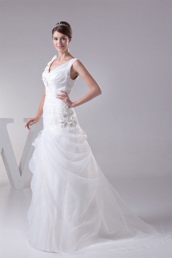 Sleeveless V-Neck Satin Lace Organza Princess New Arrival Wedding Dresses 2030433 Sleeveless V-Neck Satin Lace Organza Princess New Arrival Wedding Dresses 2030433