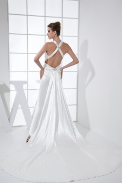 Sheath/Column Spaghetti Straps Elastic Woven Satin Wedding Dresses 2030440