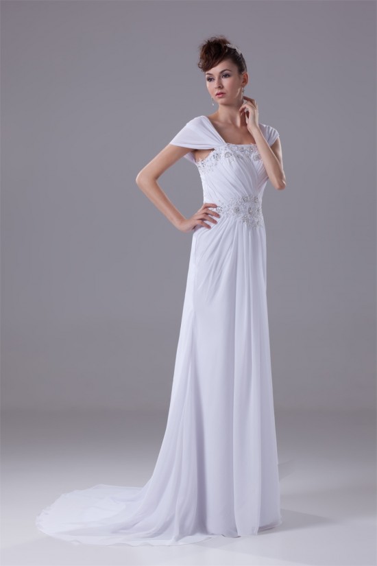 Sheath/Column Capped Sleeves Chiffon Silk like Satin Beaded Lace Wedding Dresses 2030442 Sheath/Column Capped Sleeves Chiffon Silk like Satin Beaded Lace Wedding Dresses 2030442