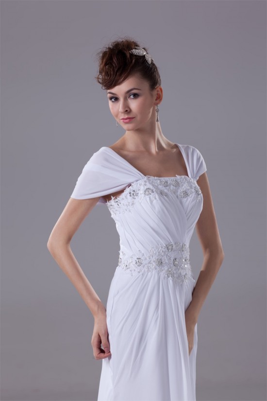 Sheath/Column Capped Sleeves Chiffon Silk like Satin Beaded Lace Wedding Dresses 2030442 Sheath/Column Capped Sleeves Chiffon Silk like Satin Beaded Lace Wedding Dresses 2030442