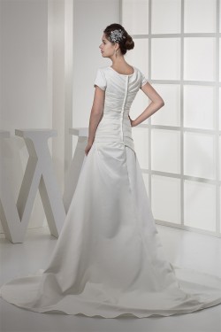 Square Satin Short Sleeve A-Line Wedding Dresses 2030443