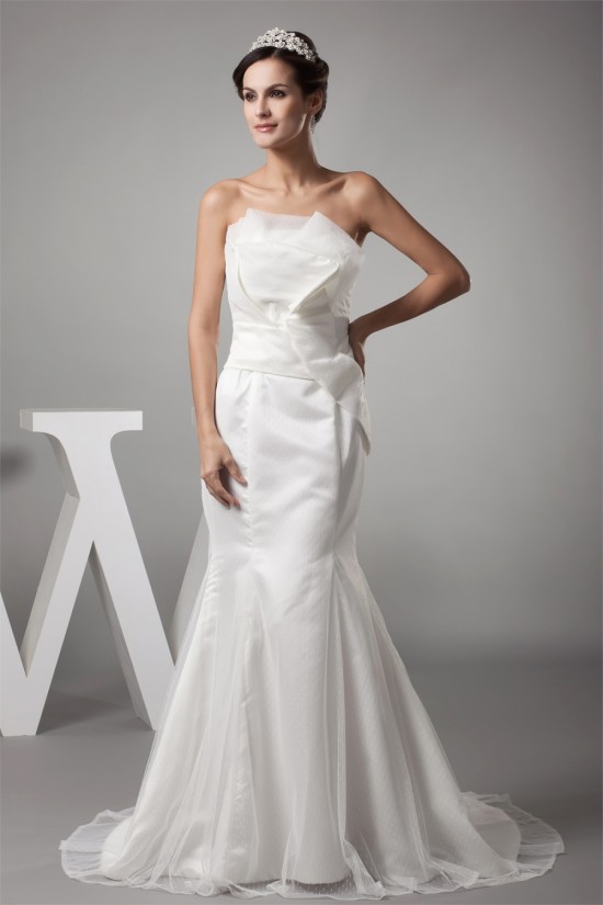 Strapless Mermaid/Trumpet Satin Fine Netting Sweet Wedding Dresses 2030447 Strapless Mermaid/Trumpet Satin Fine Netting Sweet Wedding Dresses 2030447