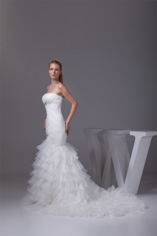 Strapless Mermaid/Trumpet Sleeveless Satin Organza Wedding Dresses 2030448 Strapless Mermaid/Trumpet Sleeveless Satin Organza Wedding Dresses 2030448
