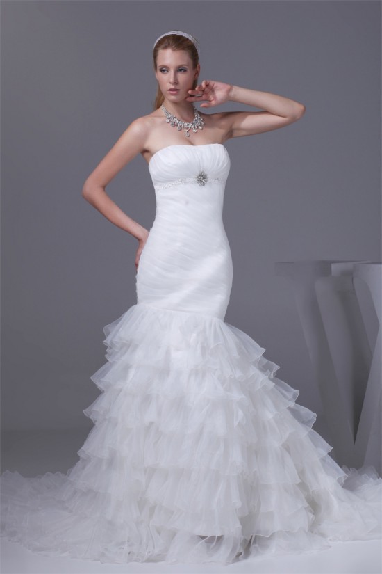 Strapless Mermaid/Trumpet Sleeveless Satin Organza Wedding Dresses 2030448 Strapless Mermaid/Trumpet Sleeveless Satin Organza Wedding Dresses 2030448