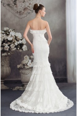 Trumpet/Mermaid Strapless Princess Sleeveless Lace Taffeta Wedding Dresses 2030449