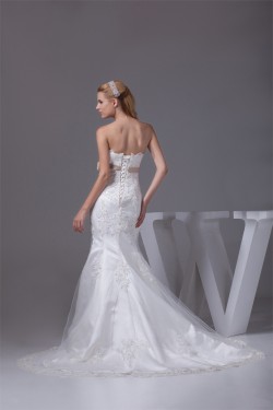 Mermaid/Trumpet Strapless Satin Fine Netting Lace Wedding Dresses 2030450