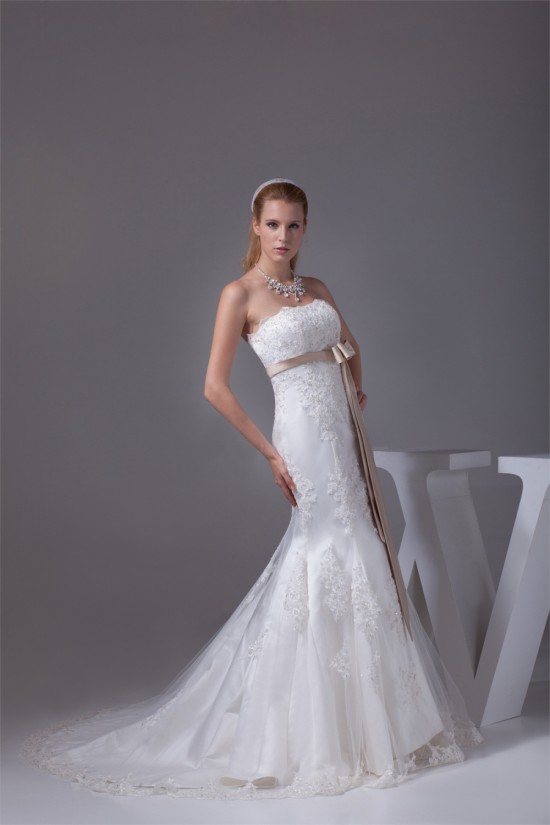 Mermaid/Trumpet Strapless Satin Fine Netting Lace Wedding Dresses 2030450 Mermaid/Trumpet Strapless Satin Fine Netting Lace Wedding Dresses 2030450
