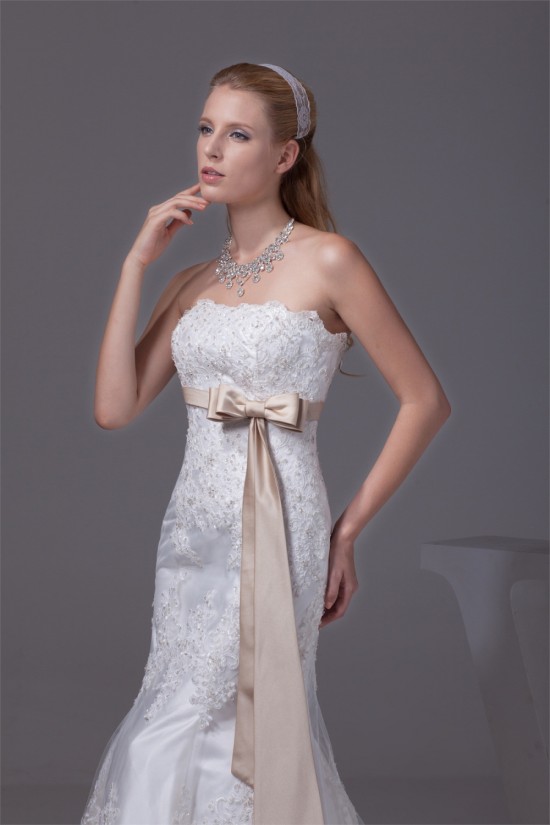 Mermaid/Trumpet Strapless Satin Fine Netting Lace Wedding Dresses 2030450 Mermaid/Trumpet Strapless Satin Fine Netting Lace Wedding Dresses 2030450