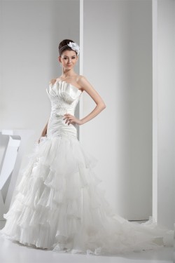 Strapless Satin Lace Organza Wedding Dresses 2030452
