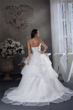A-Line Strapless Satin Lace Organza Sleeveless Wedding Dresses 2030453