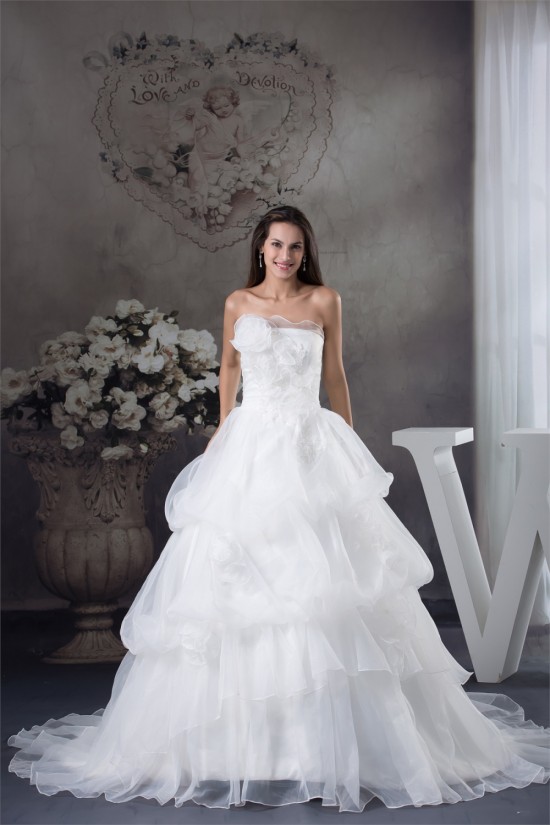 A-Line Strapless Satin Lace Organza Sleeveless Wedding Dresses 2030453 A-Line Strapless Satin Lace Organza Sleeveless Wedding Dresses 2030453