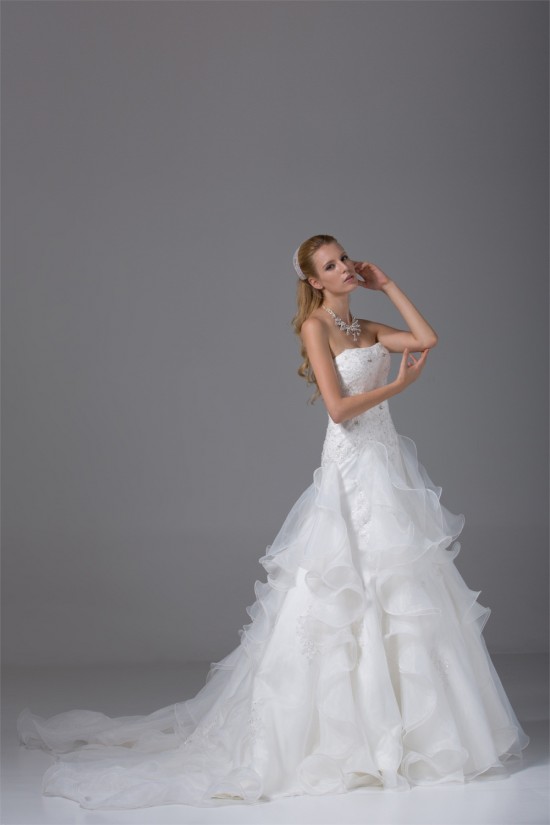 A-Line Strapless Satin Organza Sleeveless Most Beautiful Wedding Dresses 2030454 A-Line Strapless Satin Organza Sleeveless Most Beautiful Wedding Dresses 2030454